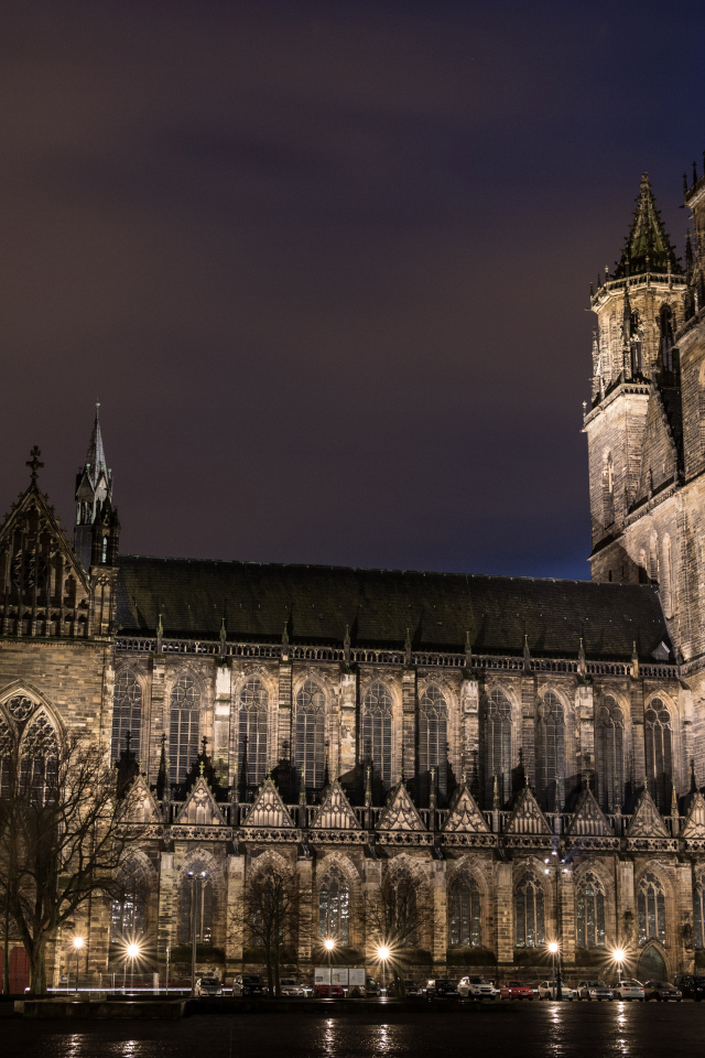 Старинный Магдебургский собор ночью, Германия 