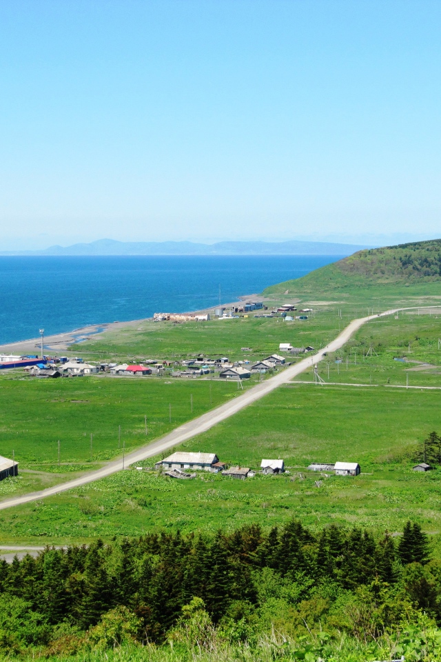 Панорама села Новиково, Сахалин. Россия 