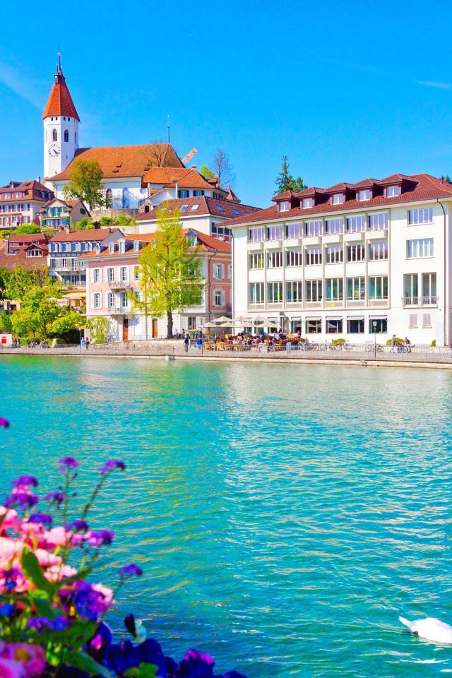 Beautiful houses by the river Aare, Switzerland