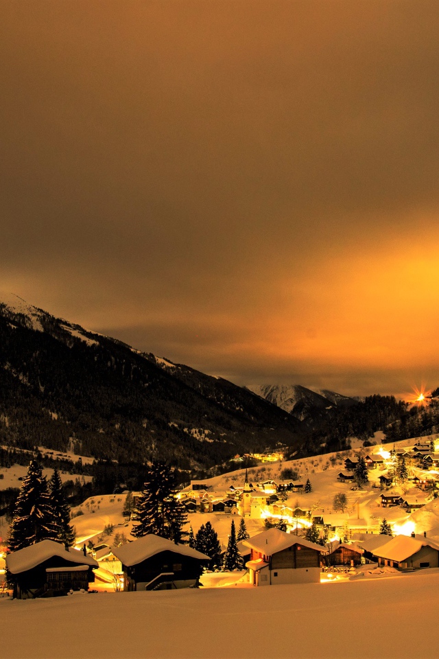 Зимняя ночь в горном городе, Швейцария