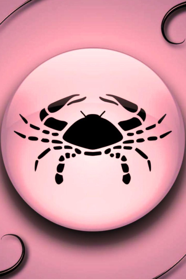 Знак зодиака Рак на  розовом фоне с чёрным орнаментом 