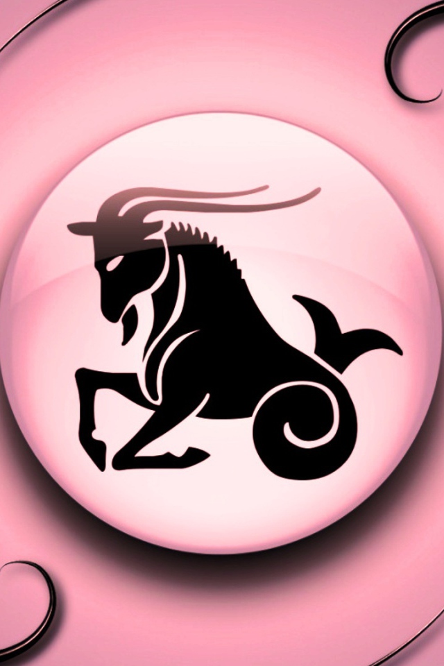 Знак зодиака Козерог на  розовом фоне с чёрным орнаментом 