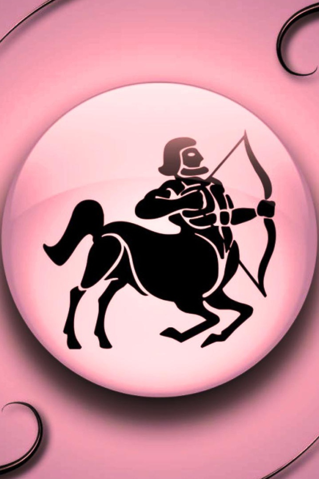 Знак зодиака Стрелец на  розовом фоне с чёрным орнаментом 