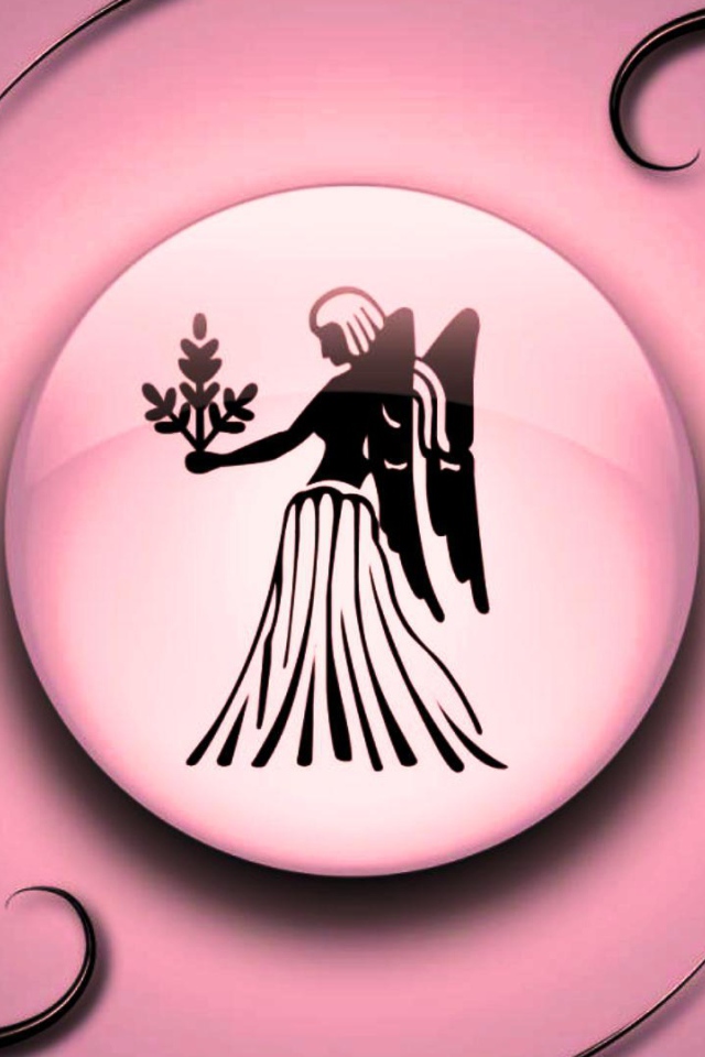 Знак зодиака Дева на  розовом фоне с чёрным орнаментом 