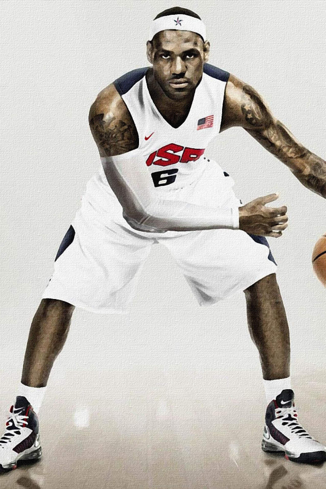 Баскетболист  Джеймс Леброн с мячом 