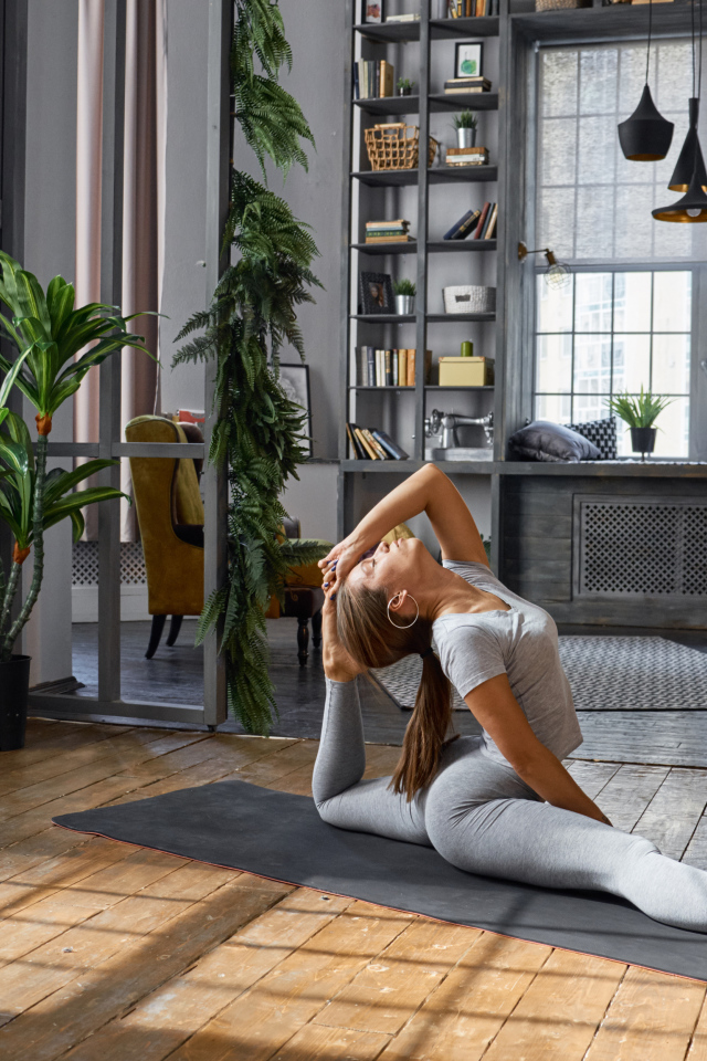 Красивая спортивная девушка шатенка занимается фитнесом