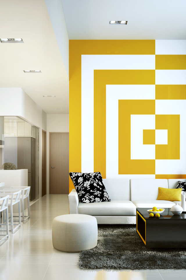 Светлая гостиная с большим окном на балкон