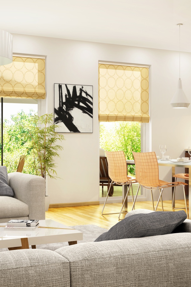 Столовая комната с диванами и большим телевизором