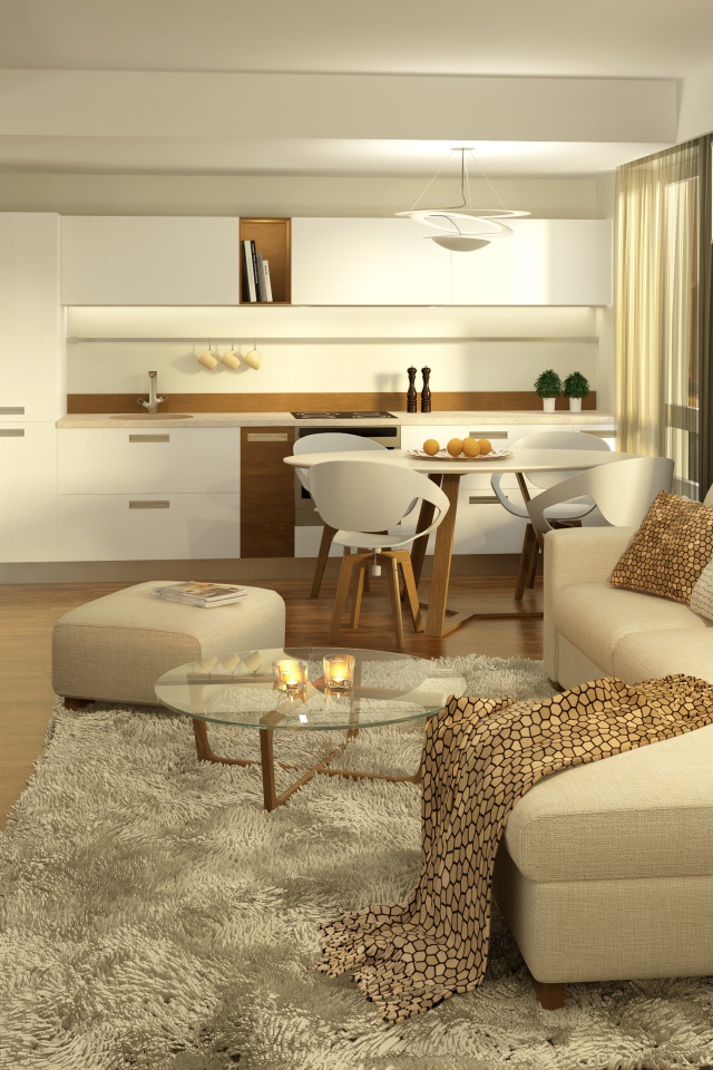 Гостинная комната с большим диваной в пастельных тонах