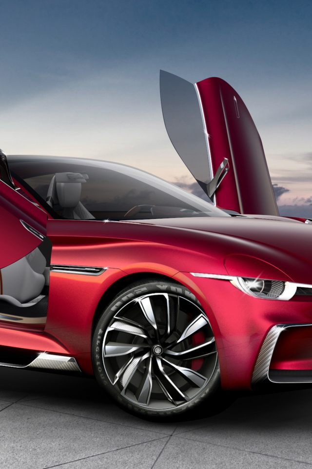 Бордовый электромобиль MG E-Motion с открытыми дверями