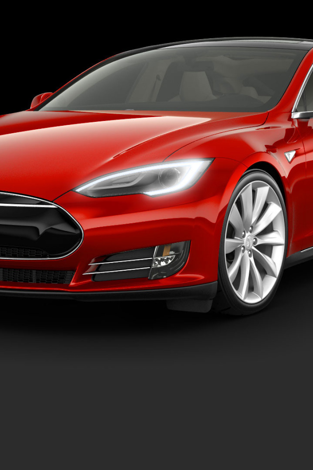 Красный электромобиль Tesla Model S 