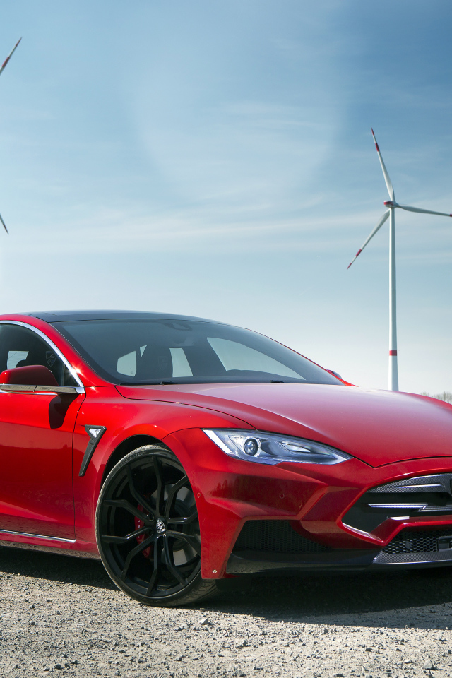 Электромобиль Tesla Model S, красного цвета 