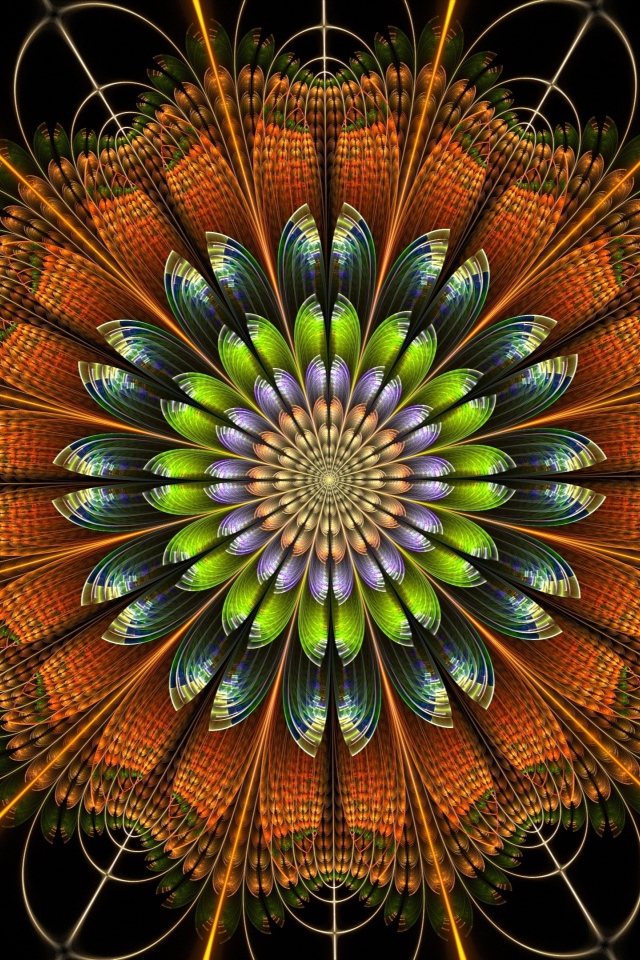 Красивый разноцветный абстрактный цветок, 3д графика