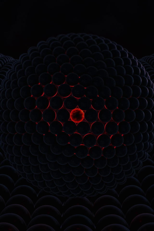 Черный шар со светящимся центром на черной поверхности 3д графика