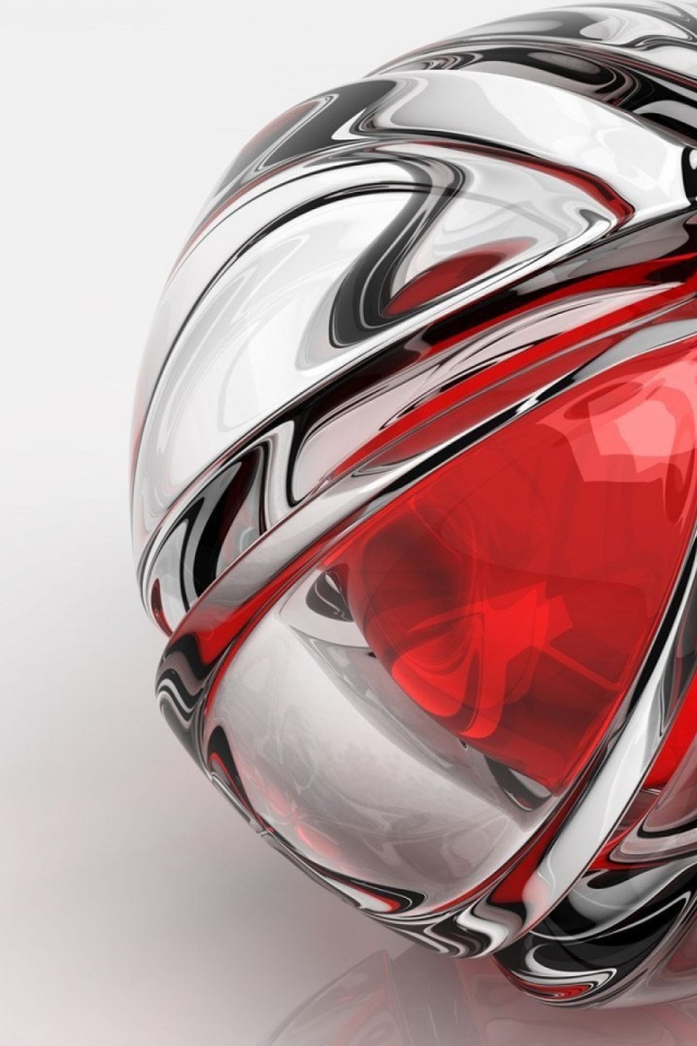Large silver ball with a red middle on a gray background, 3D graphics