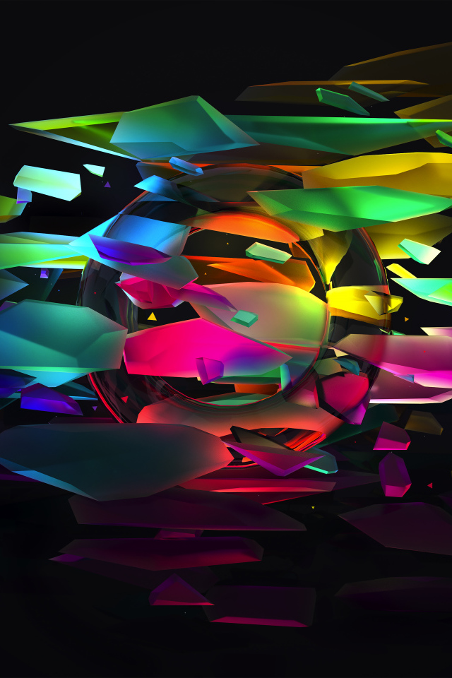 Multicolored figures in zero gravity on a black background, 3d graphics