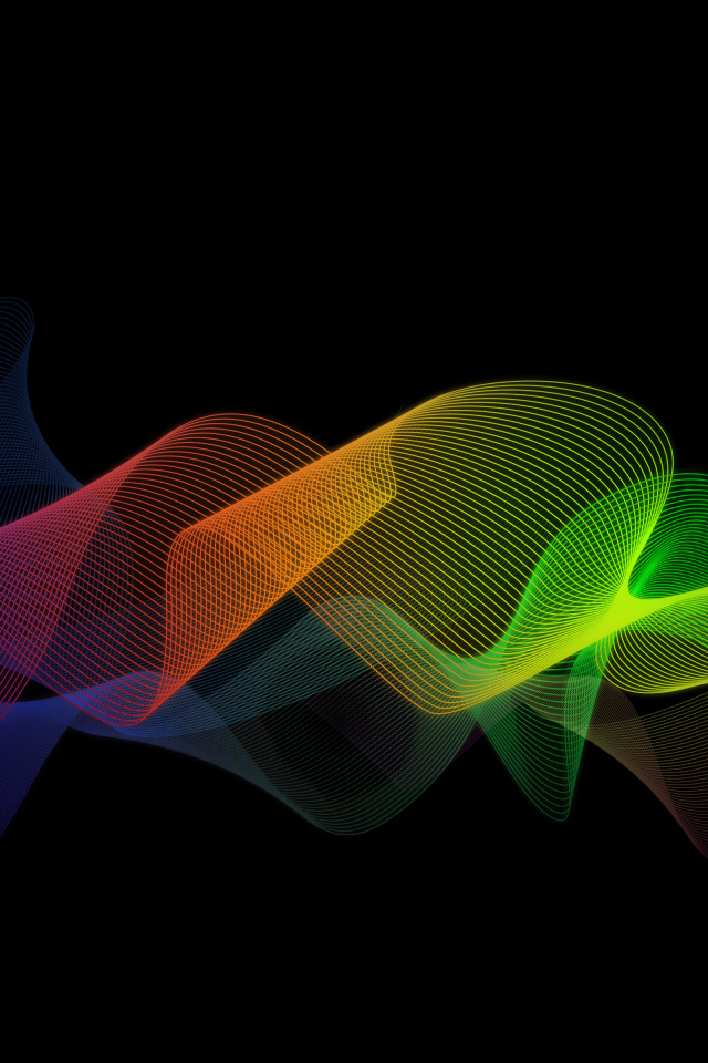 Разноцветные волны на черном фоне, 3д графика