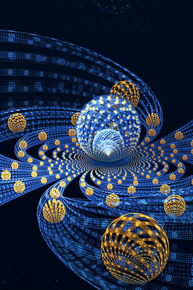 Сферы с волнами на синем фоне, 3д графика 