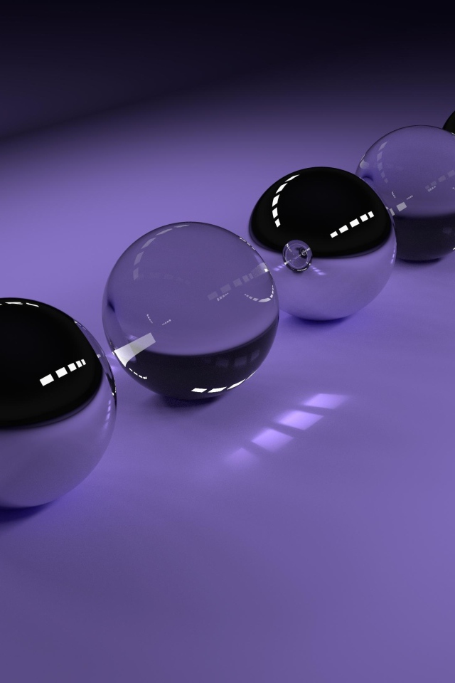 Прозрачные стеклянные шары на фиолетовом фоне, 3д графика