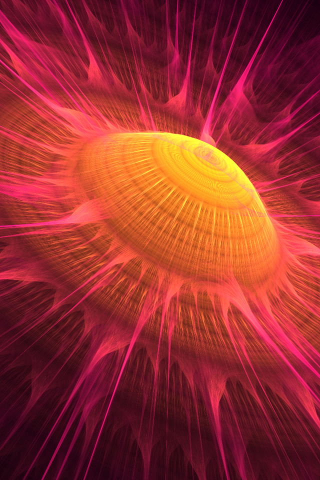 Желтое солнце с розовыми волнами, 3д графика 