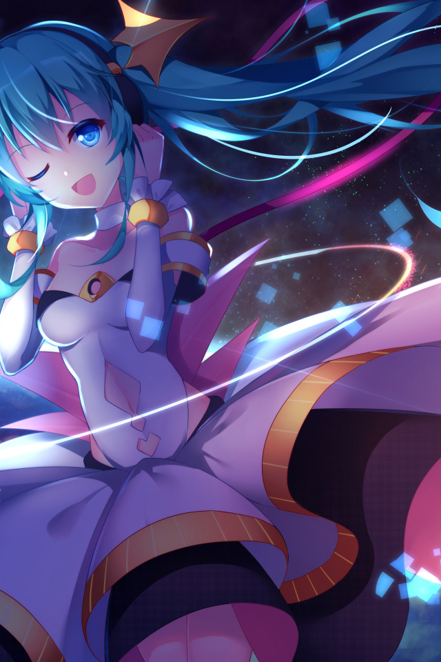 Девушка аниме с голубыми волосами Мику Хацунэ