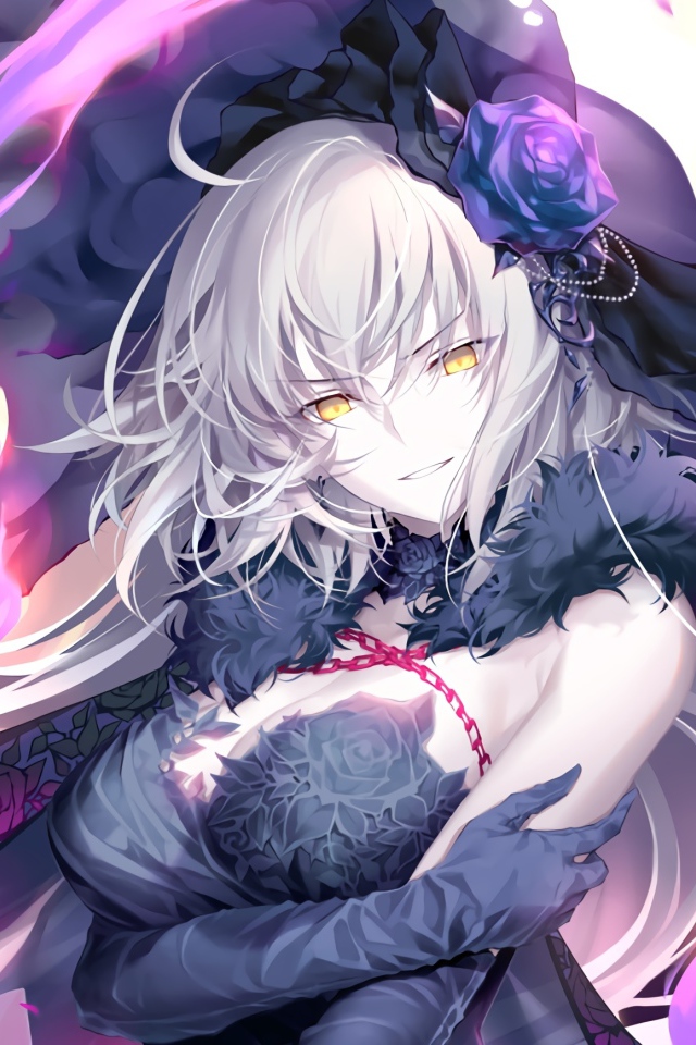 Девушка аниме с желтыми глазами в черной фате