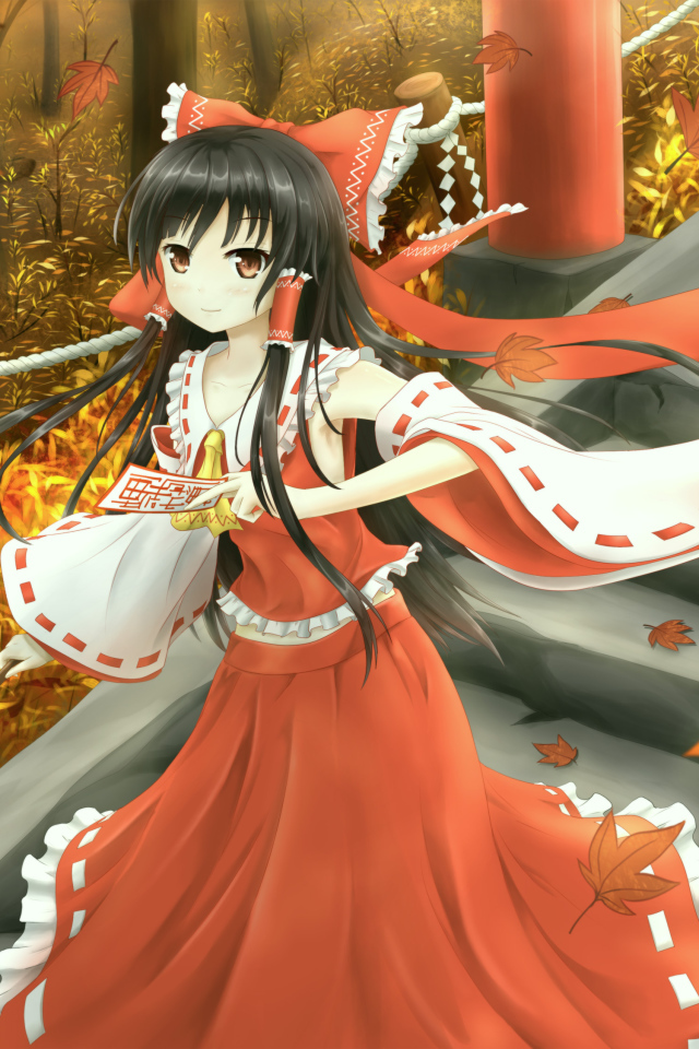 Girl Reimu Hakurey in a beautiful dress anime Tojo