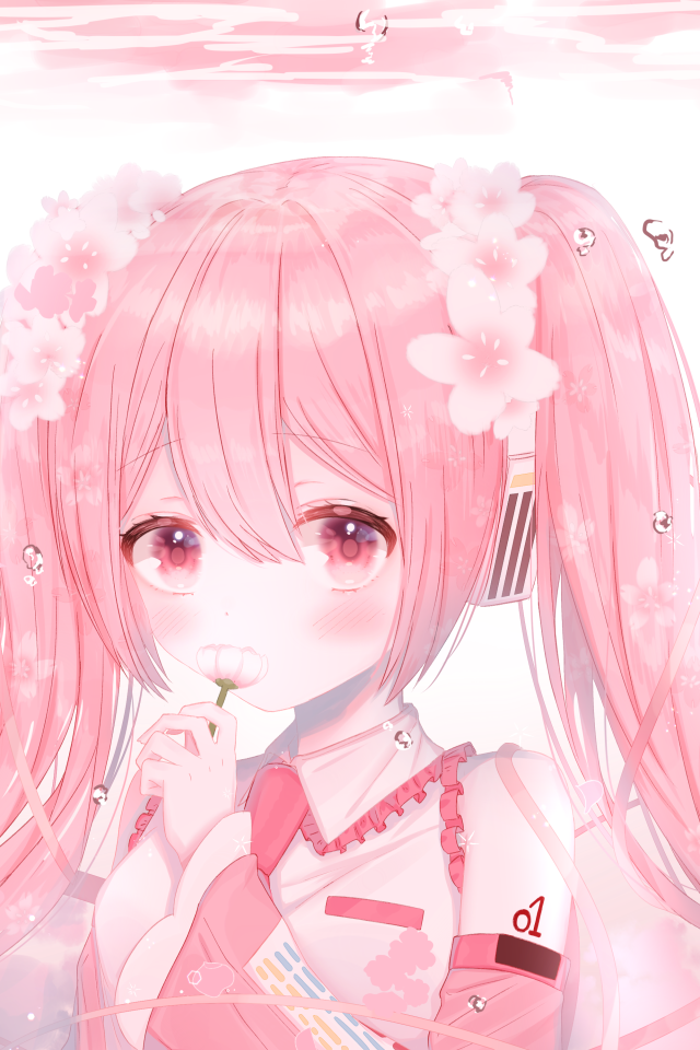 Девушка Сакура Мику с розовыми волосами аниме Вокалоид