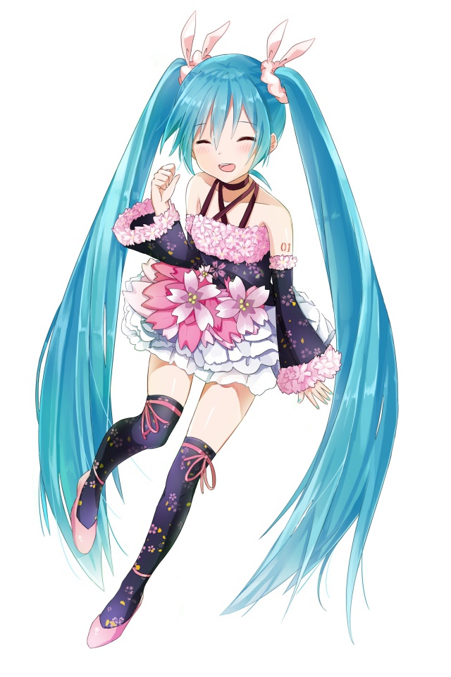 Девочка с голубыми волосами Hatsune Miku аниме Вокалоид 