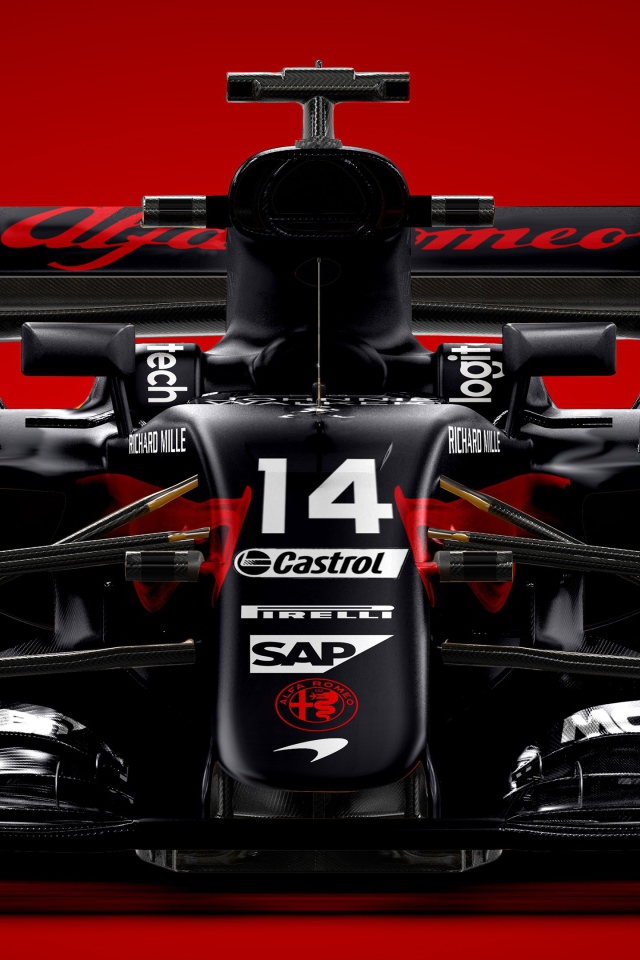 Гоночный автомобиль Formula 1 на красном фоне