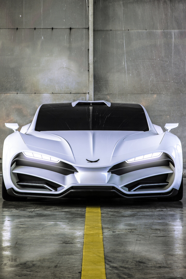 Белый автомобиль Milan Red Hypercar, 2018 вид спереди
