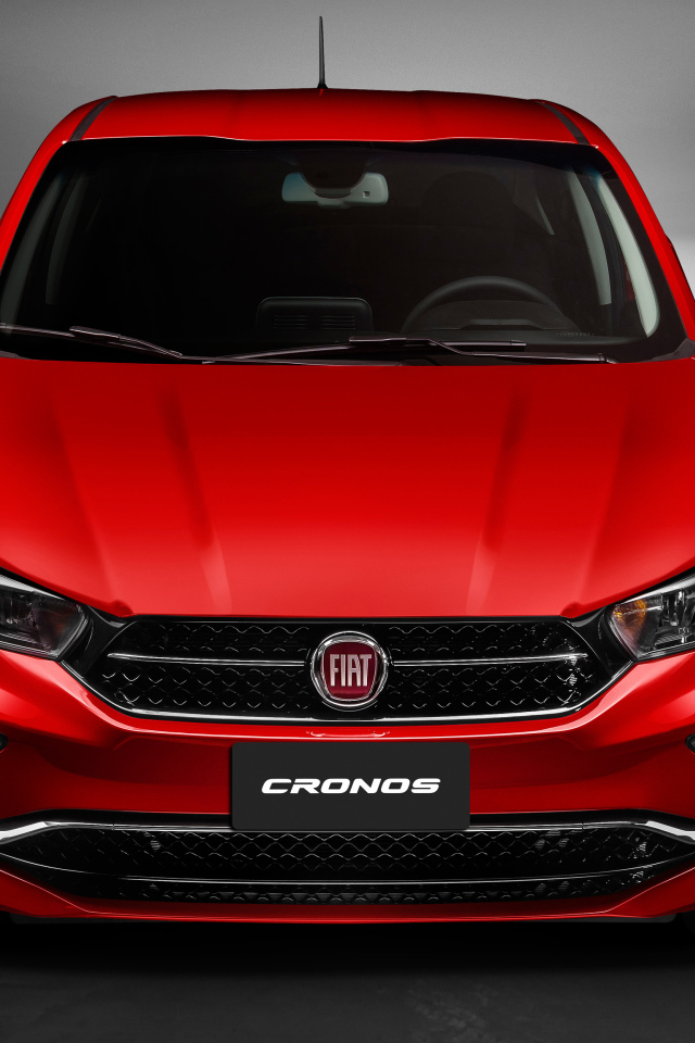 Красный автомобиль Fiat Cronos  2018 года, вид спереди