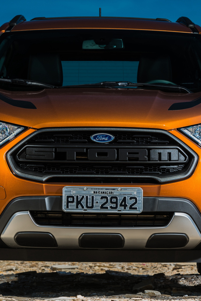 Оранжевый автомобиль Ford EcoSport, 2018 вид спереди
