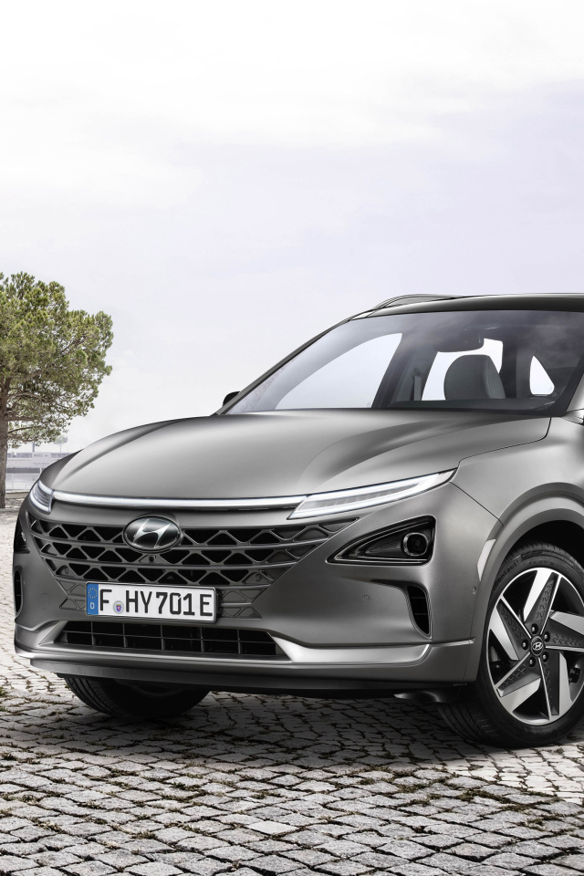Серебристый автомобиль Hyundai Nexo, 2018 года