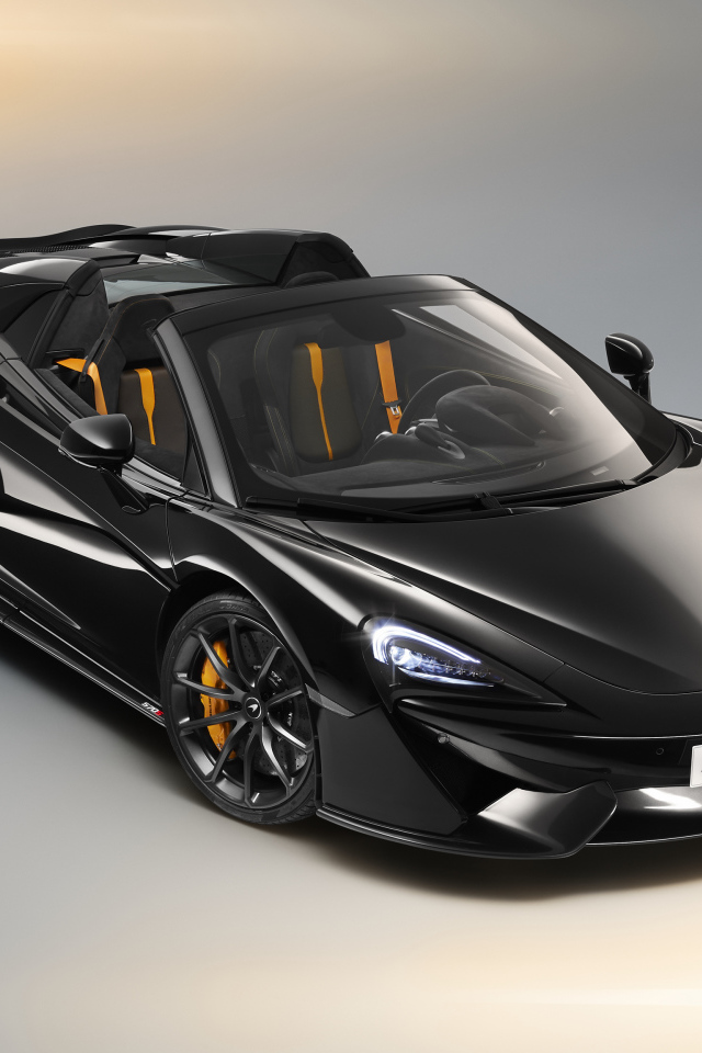 Черный автомобиль кабриолет McLaren 570S Spider, 2018