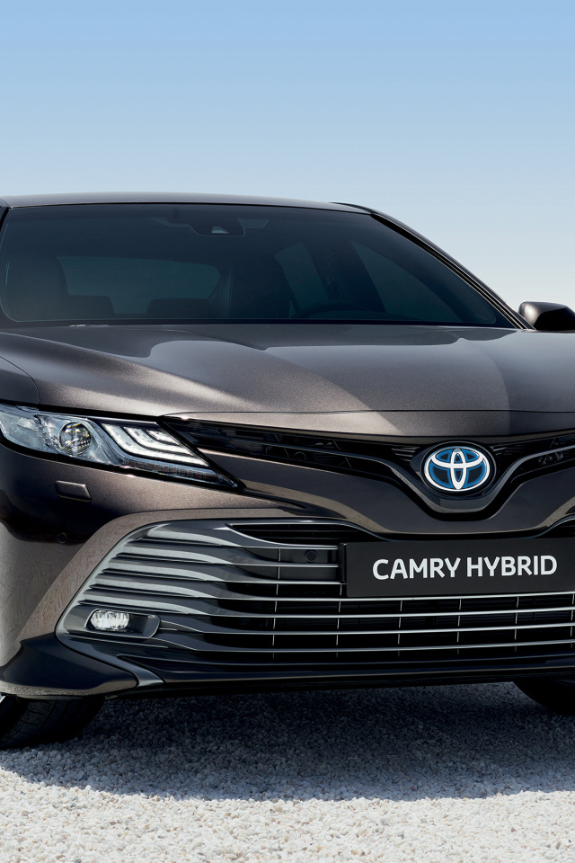 Автомобиль Toyota Camry Hybrid 2019 года стоит на песке