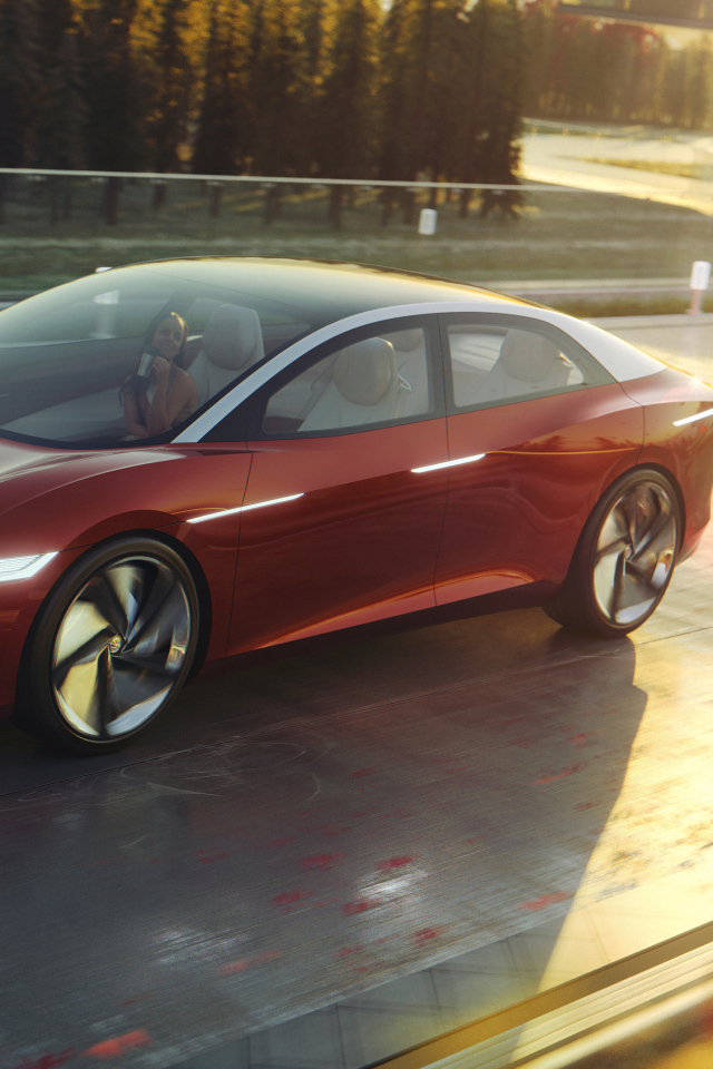 Красный автомобиль Volkswagen Id Vizzion