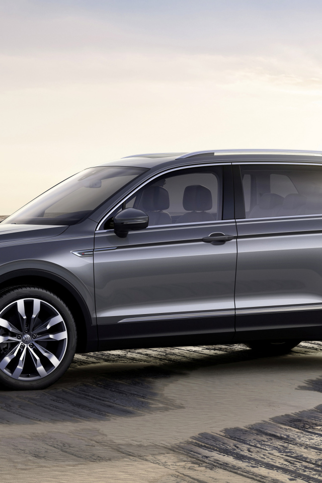 Серебристый Volkswagen Tiguan, 2018 вид сбоку