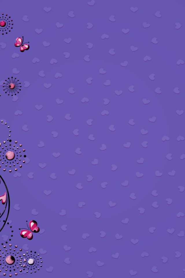 Узоры с бабочками и сердечками на фиолетовом фоне