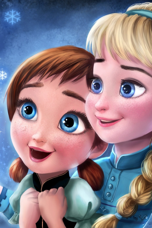 Маленькие Анна и Эльза ловят снежинки