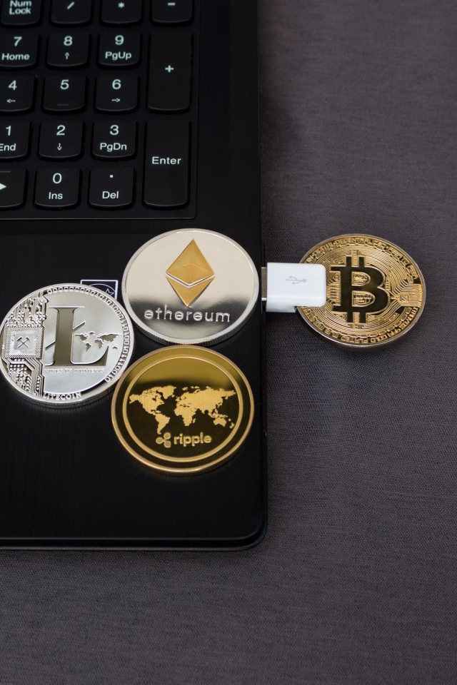 Флешка с монетой биткоин в ноутбуке