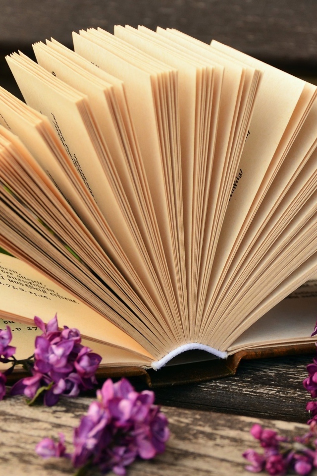 Открытая книга с сиреневыми цветами сирени