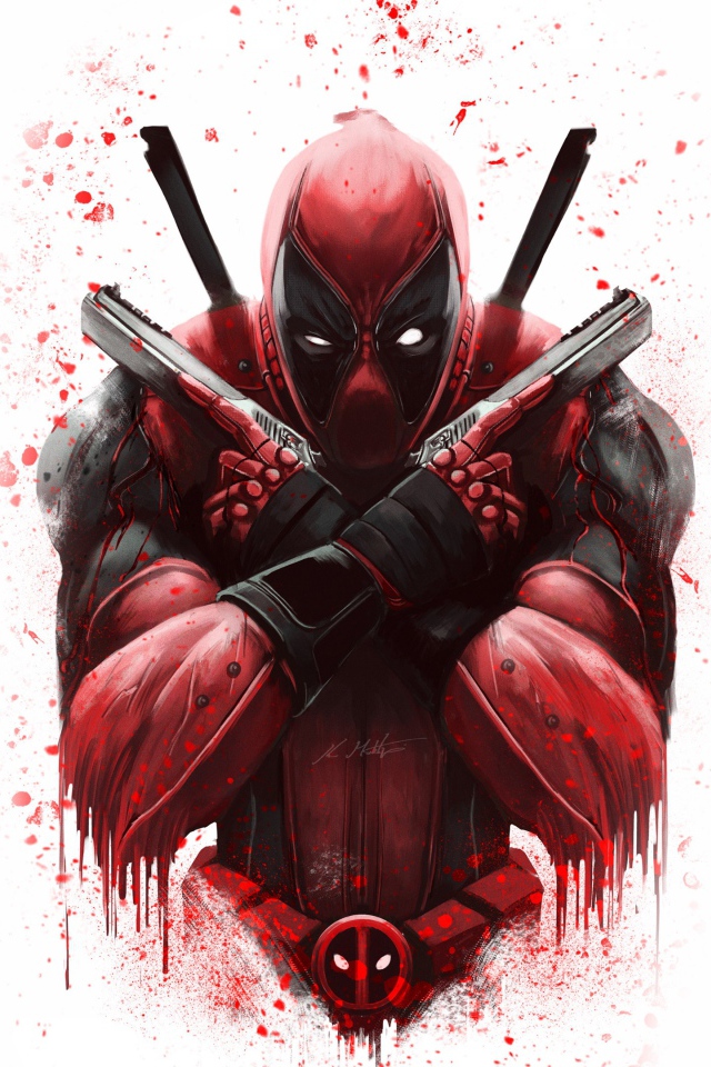 Нарисованный супергерой Дэдпул на белом фоне