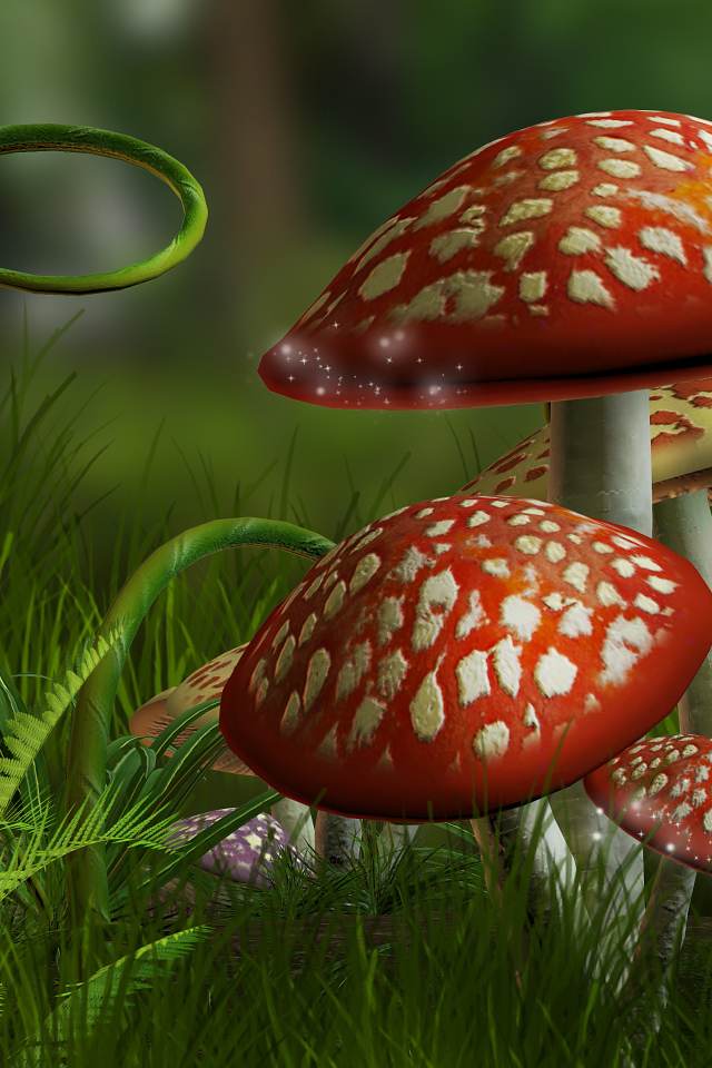 Нарисованные фантастические грибы мухоморы