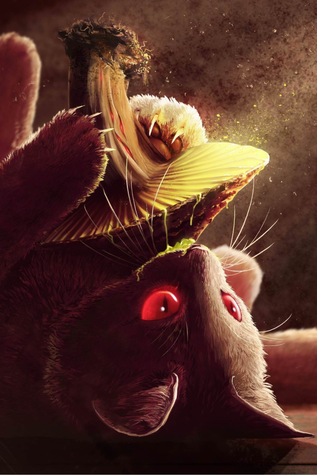 Нарисованный котенок с грибом 