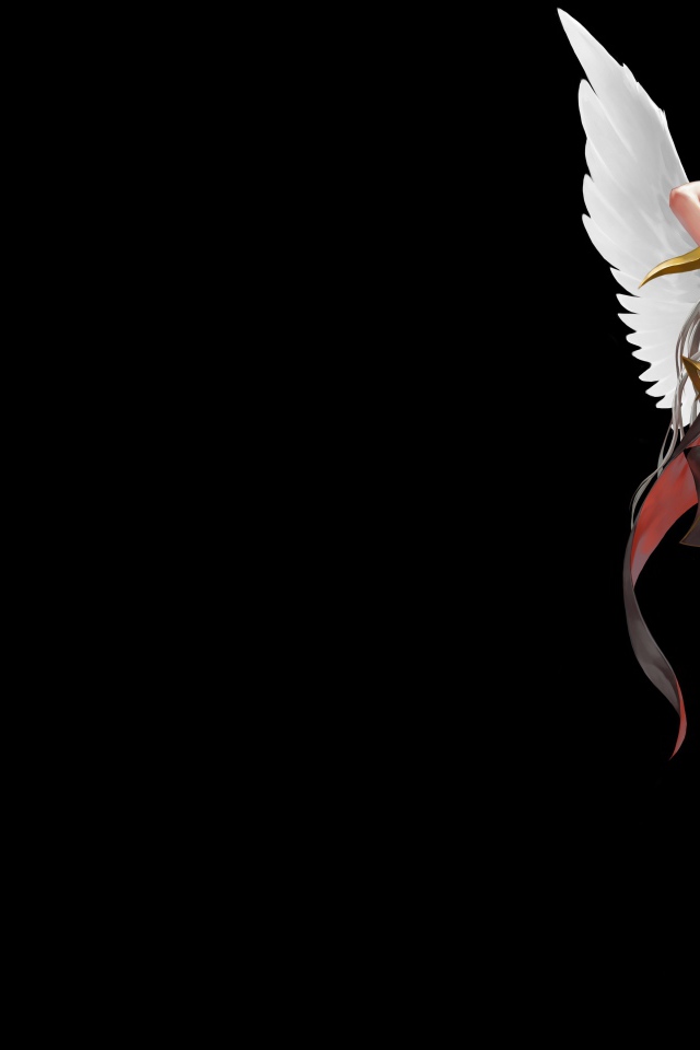 Девушка Ангельский Воин на черном фоне фэнтези