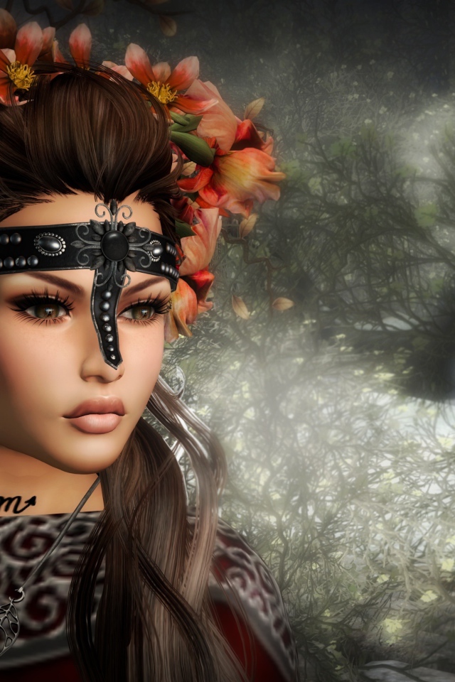 Красивая девушка с венком на голове, фэнтези