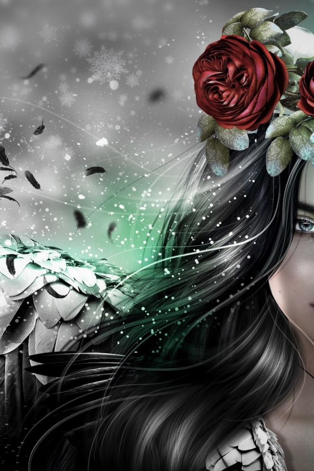 Девушка черный ангел с венком на голове, фэнтези 