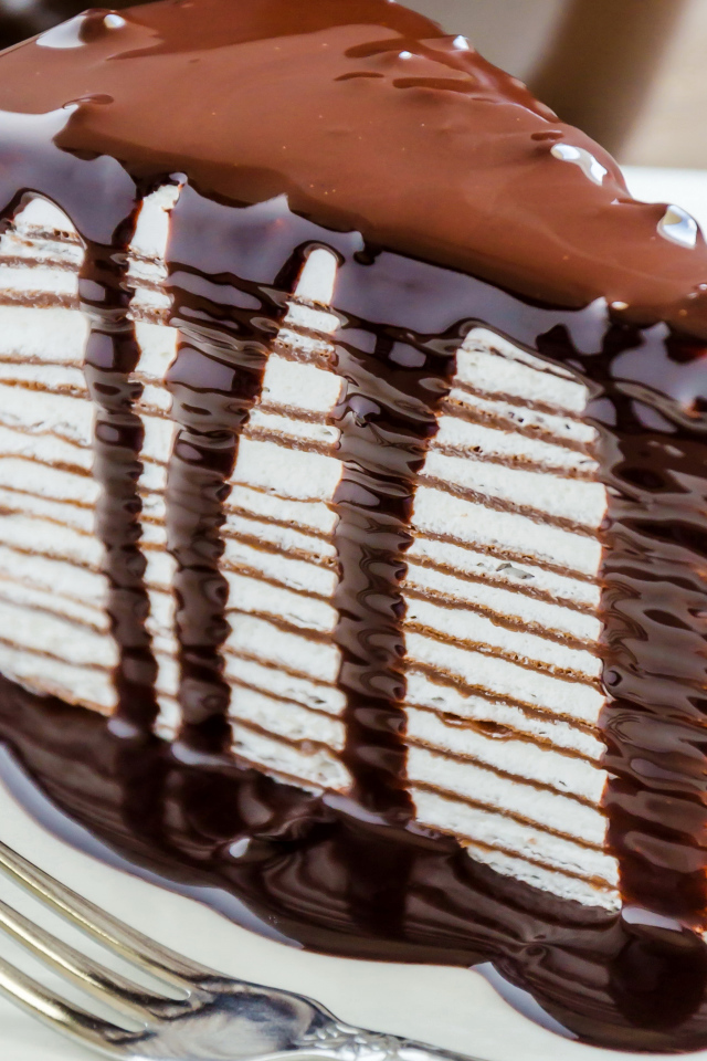 Аппетитный кусок торта с шоколадной глазурью 