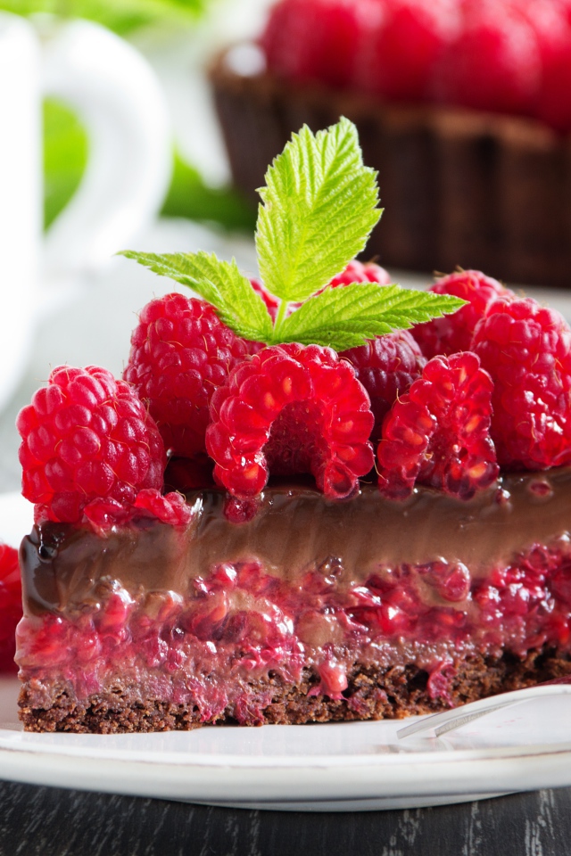 Вкусный пирог с шоколадом и ягодами малины 